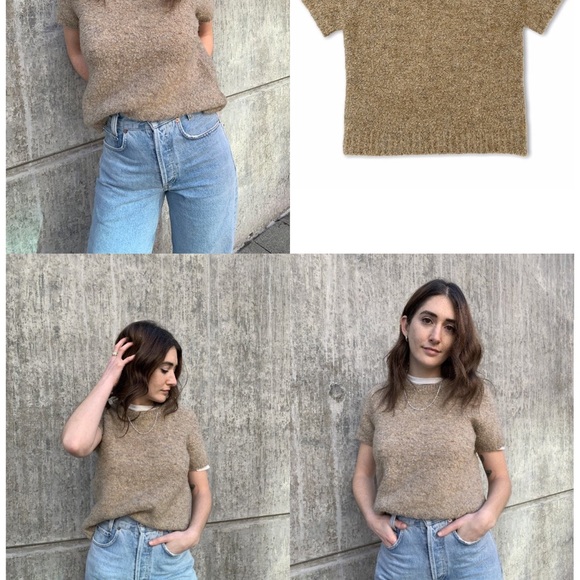 Cream and Tan Knit Sweater with Crew Neck - Picture 9 of 10